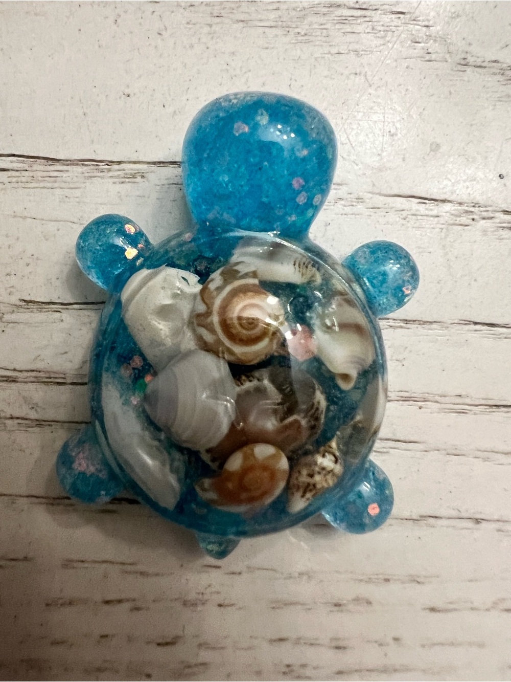 Handmade Blue Resin Turtle Seashell Magnets - Set of 2